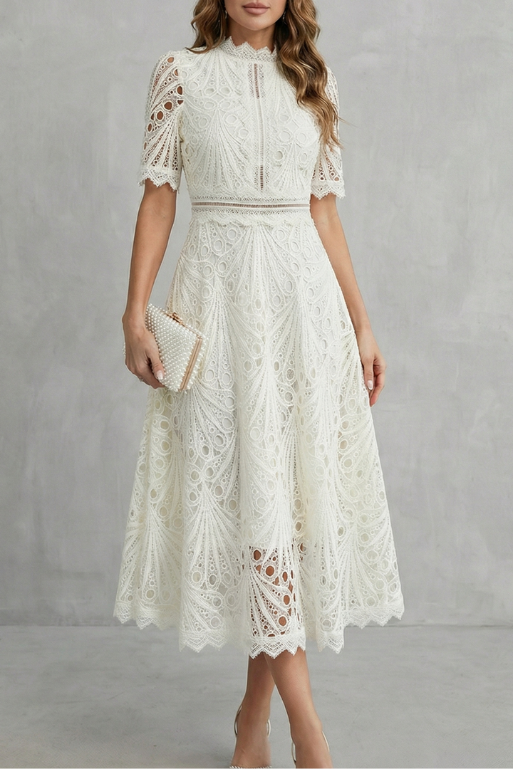 SERAPHINA | Lace Midi Dress with Elegant High Neckline