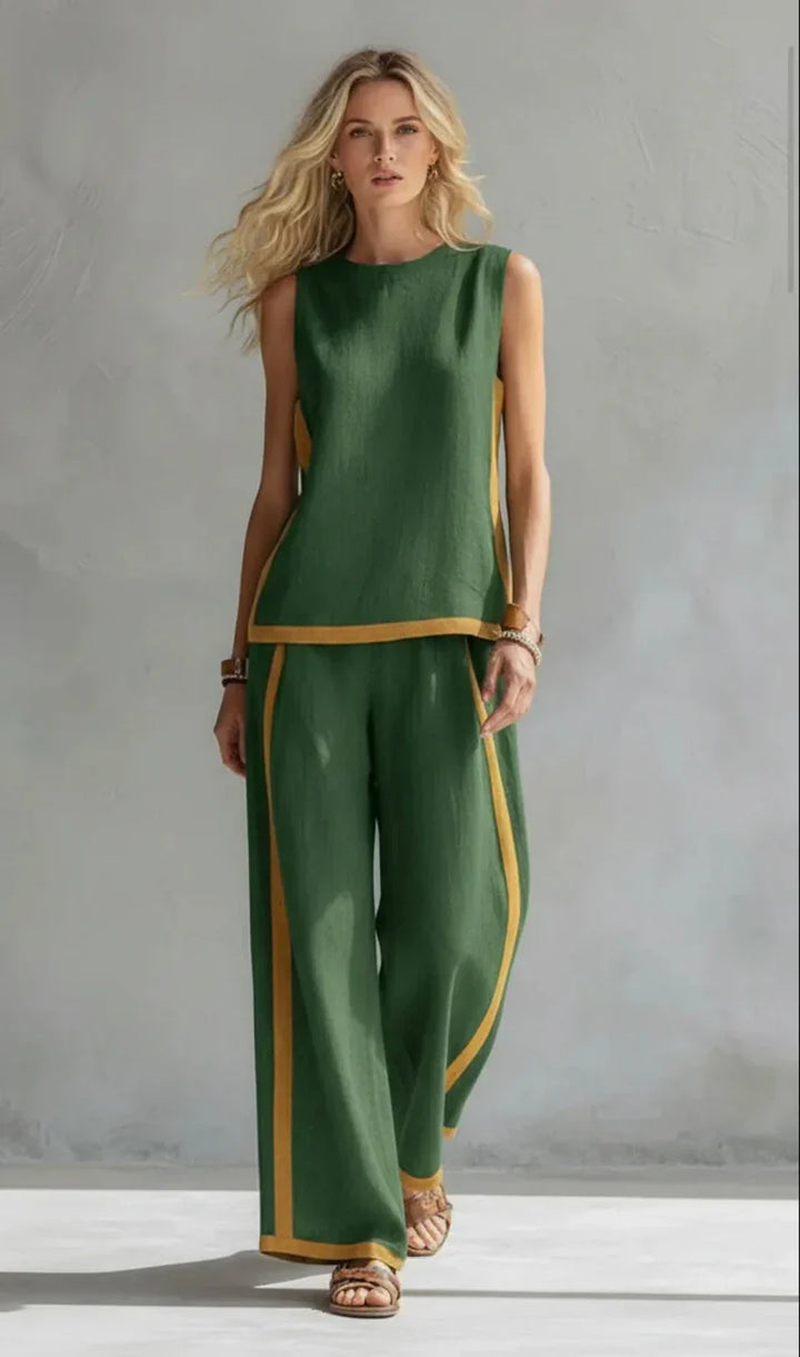 Evelyn | Contrast Trim Two-Piece Wide-Leg Set