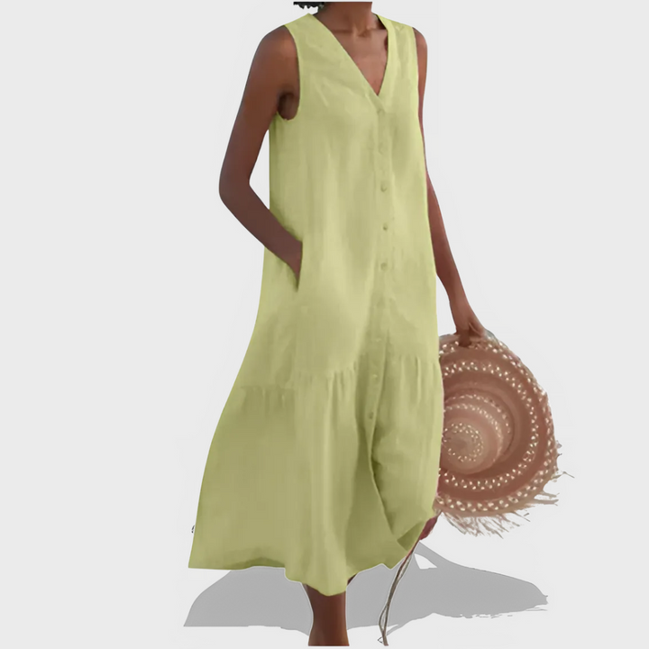 Leah | Sleeveless Elegant Shirt Dress with V-Neckline