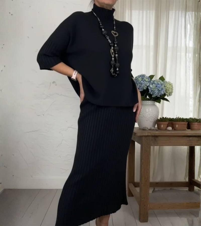 Debora | Knit ensemble with ribbed midi skirt