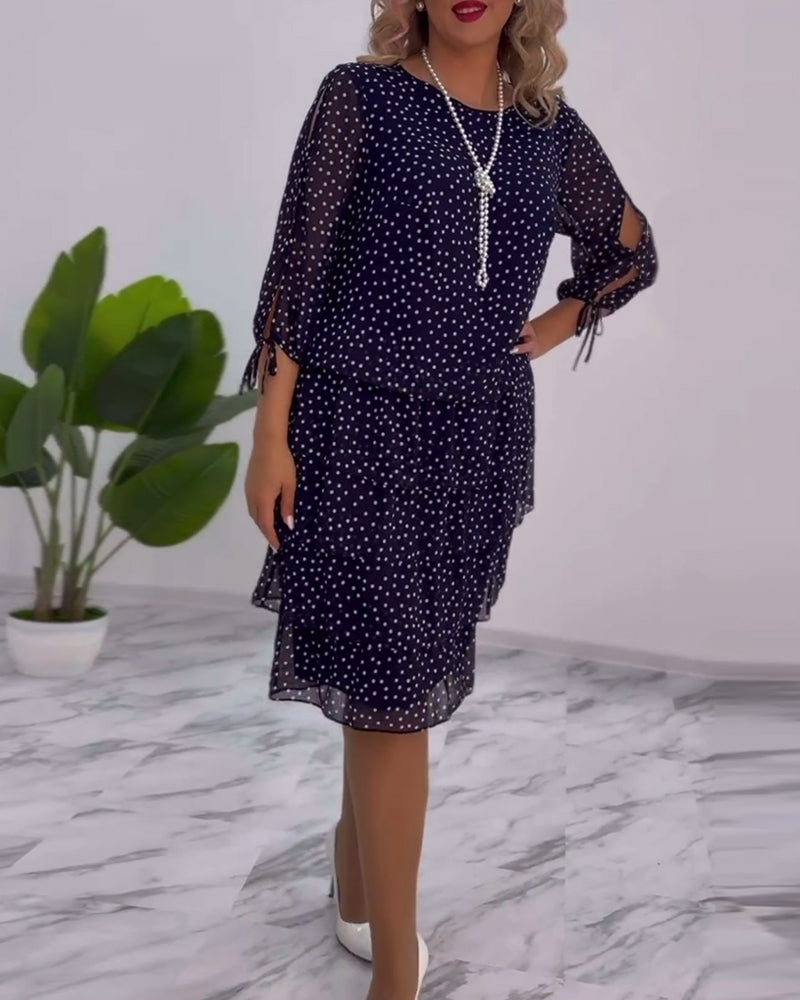 Aline | Polka Tiered Dress With Tie-Slit Sleeves