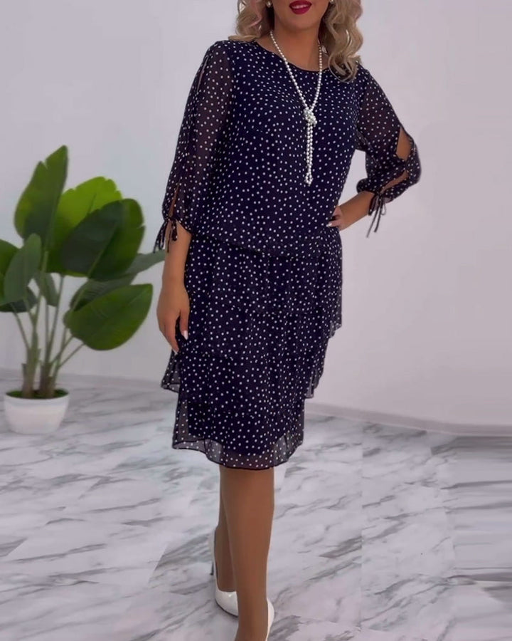 Aline | Polka Tiered Dress With Tie-Slit Sleeves