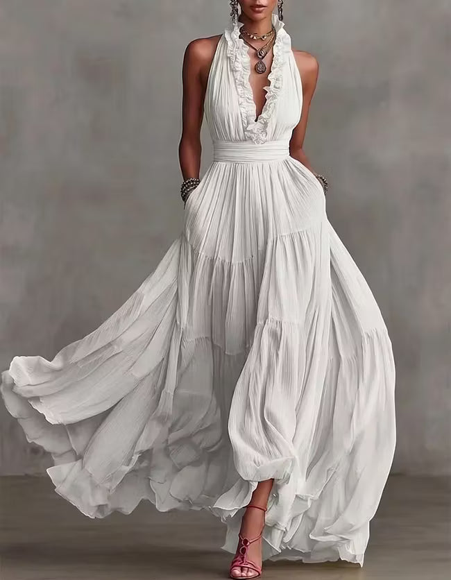 Isabella | Halter Pleated Maxi Dress