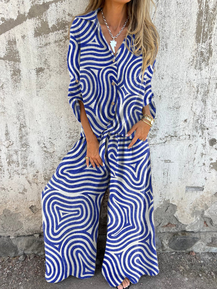 Minimalist Swirl Pattern Printed Women's Two-Piece Sets
