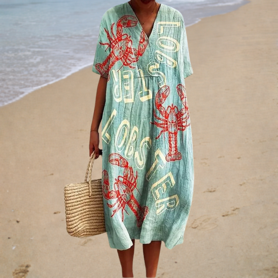 Océane | Long Dress with Lobster Pattern