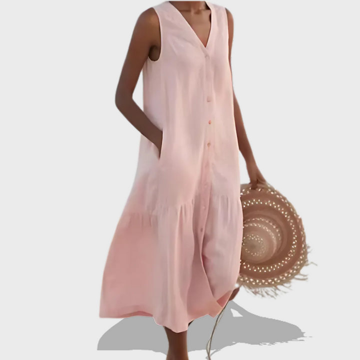 Leah | Sleeveless Elegant Shirt Dress with V-Neckline