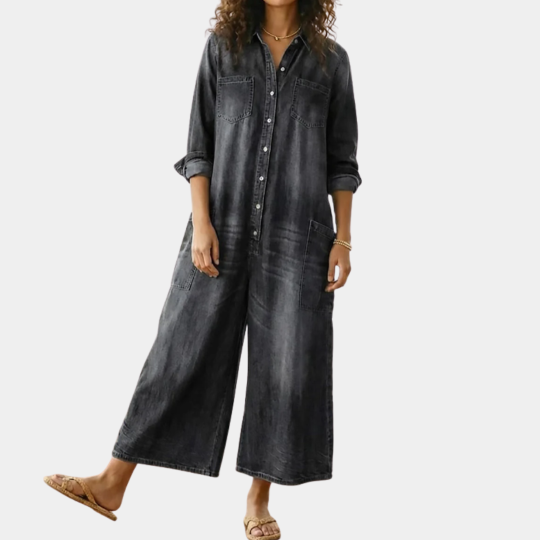 Saylor | Soft Button Denim Jumpsuit