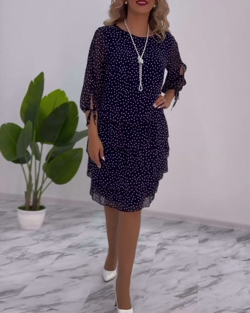Aline | Polka Tiered Dress With Tie-Slit Sleeves