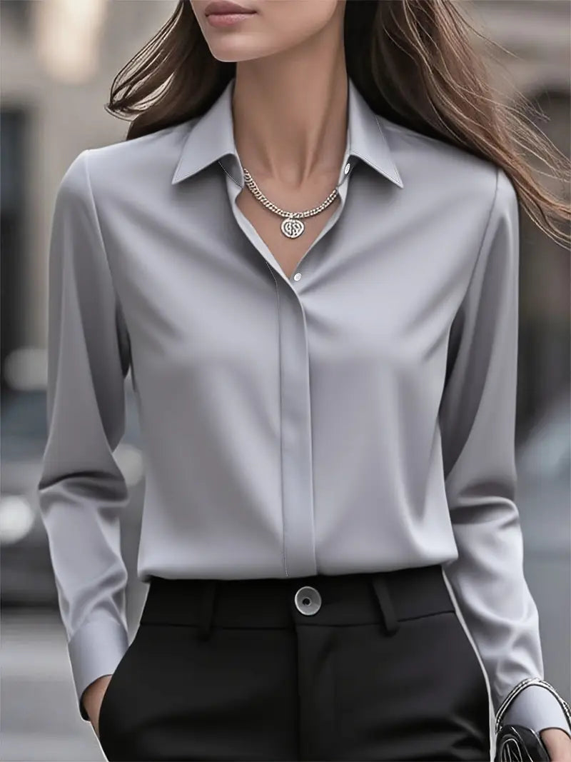 Anjeneth |  Elegant Long Sleeve Button Down Shirt
