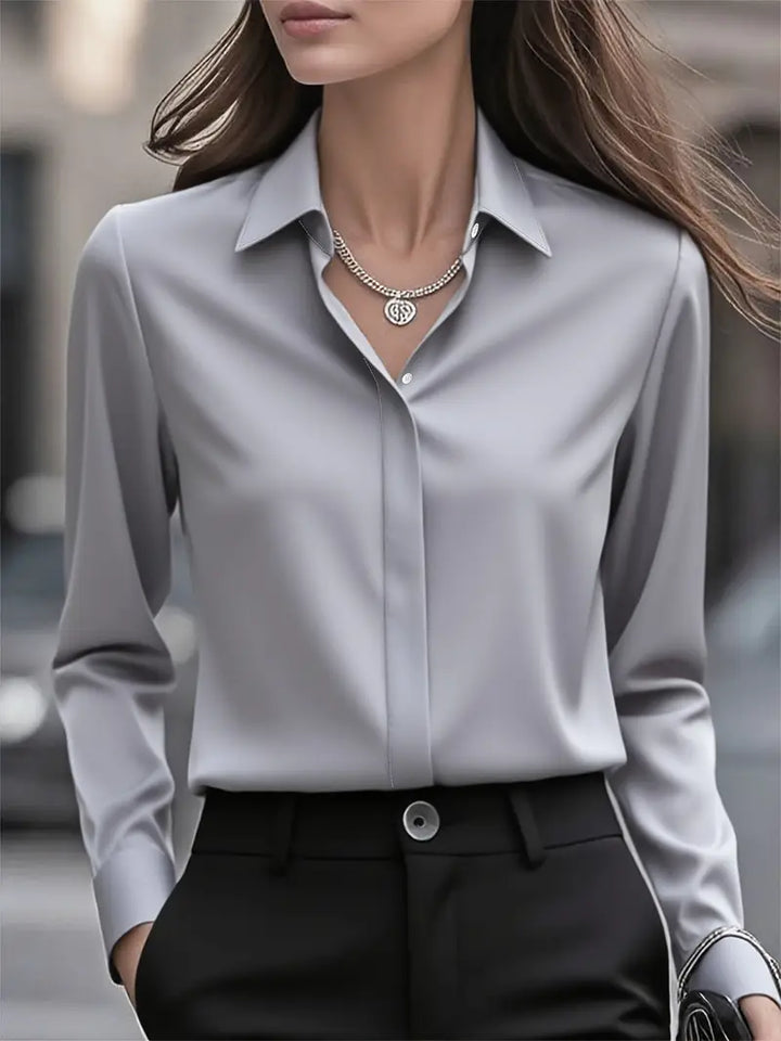 Anjeneth |  Elegant Long Sleeve Button Down Shirt