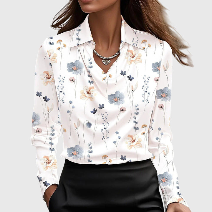 Ezra | Blouse with Luxurious Shine and Pleated Collar