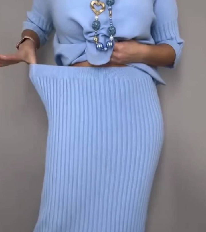 Debora | Knit ensemble with ribbed midi skirt