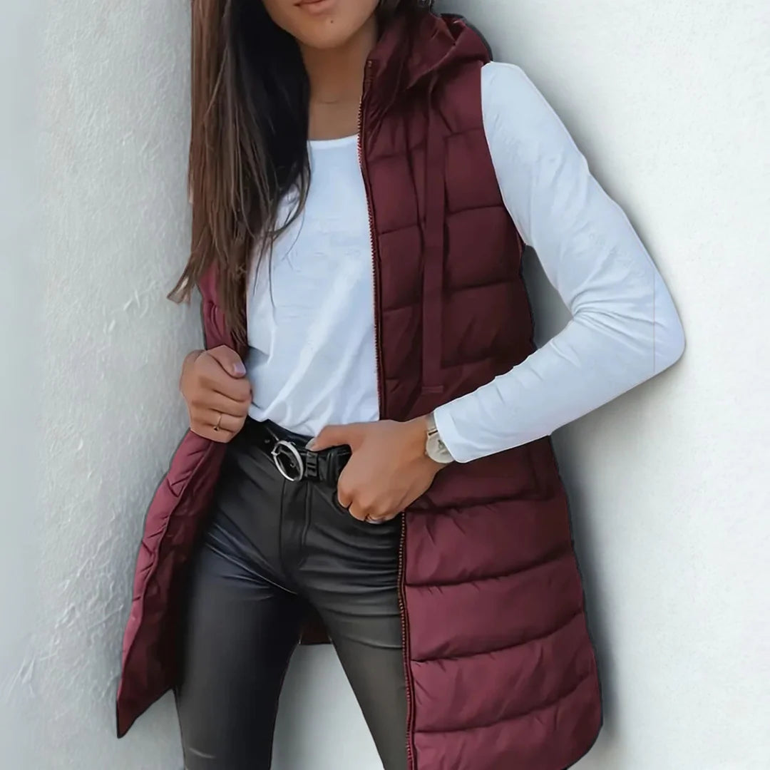 Jamie | Casual Sleeveless Hood Long Puffer Vest
