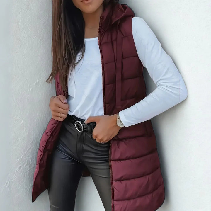 Jamie | Casual Sleeveless Hood Long Puffer Vest