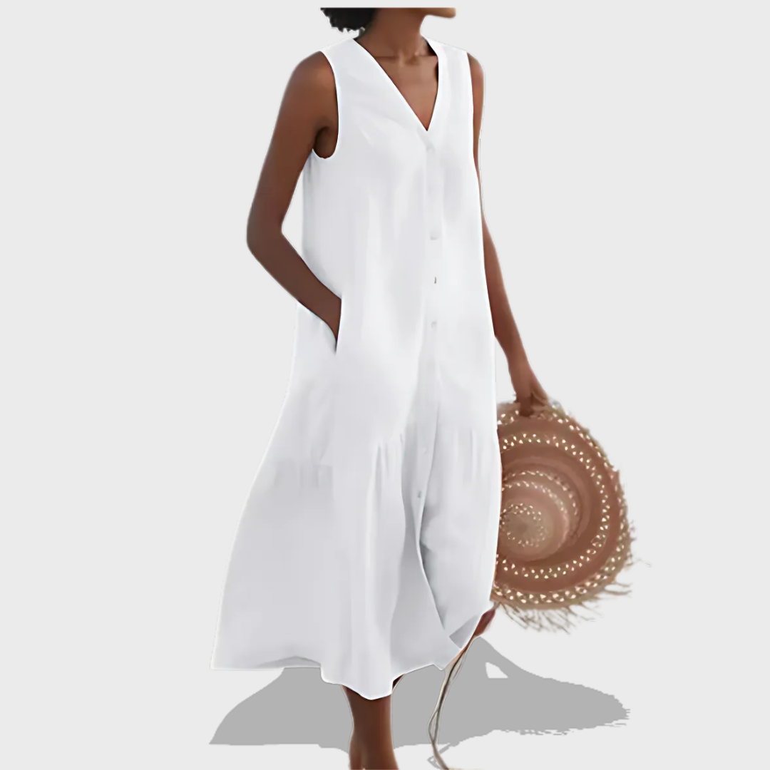 Leah | Sleeveless Elegant Shirt Dress with V-Neckline