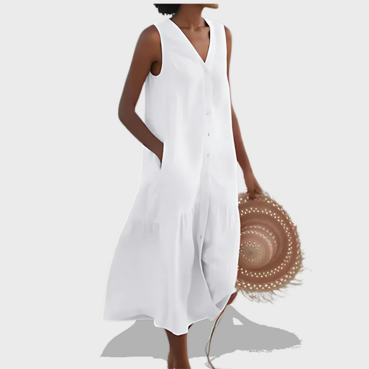 Leah | Sleeveless Elegant Shirt Dress with V-Neckline