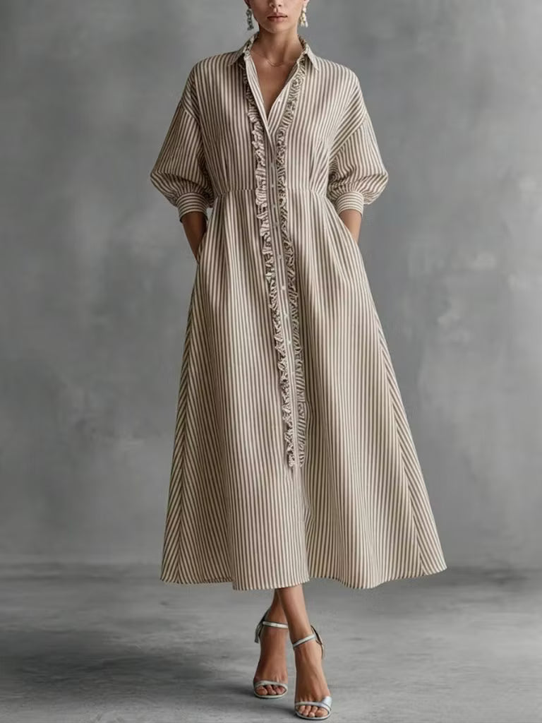 Claire | Ruffled Striped Shirt Dress