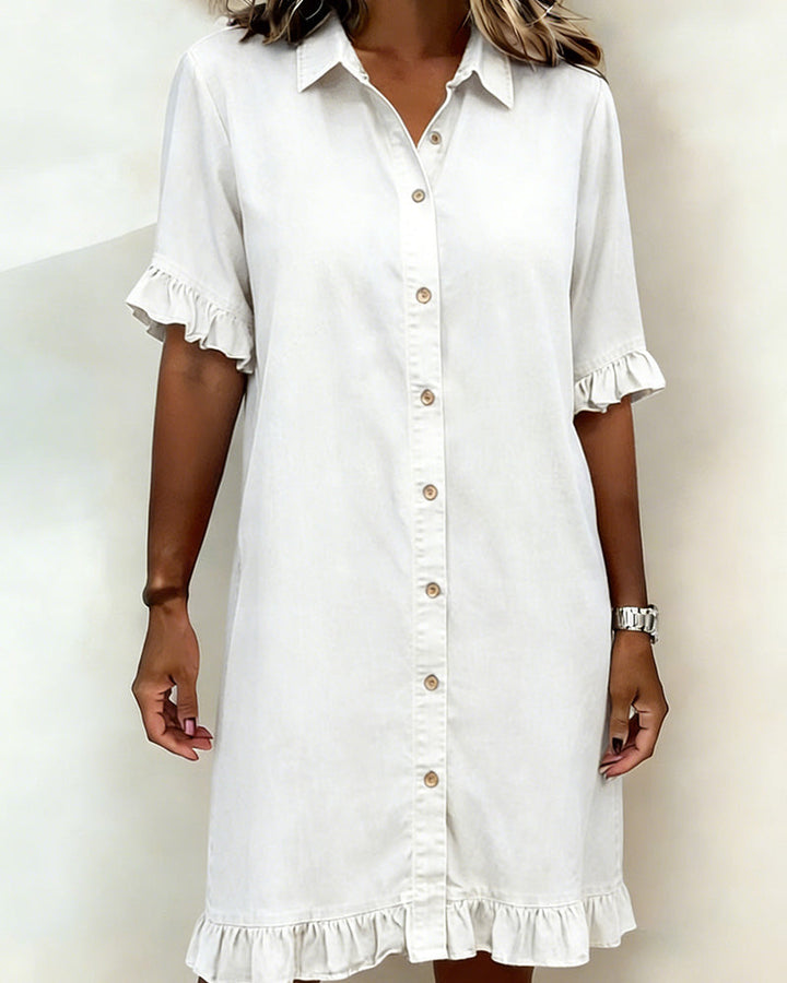 Comfortable Denim Dress with Flattering Ruched Detail