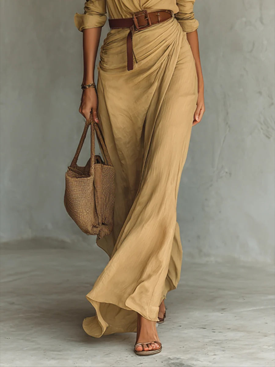 Alyssa | Long Belted Dress With Long Sleeves And Lapels