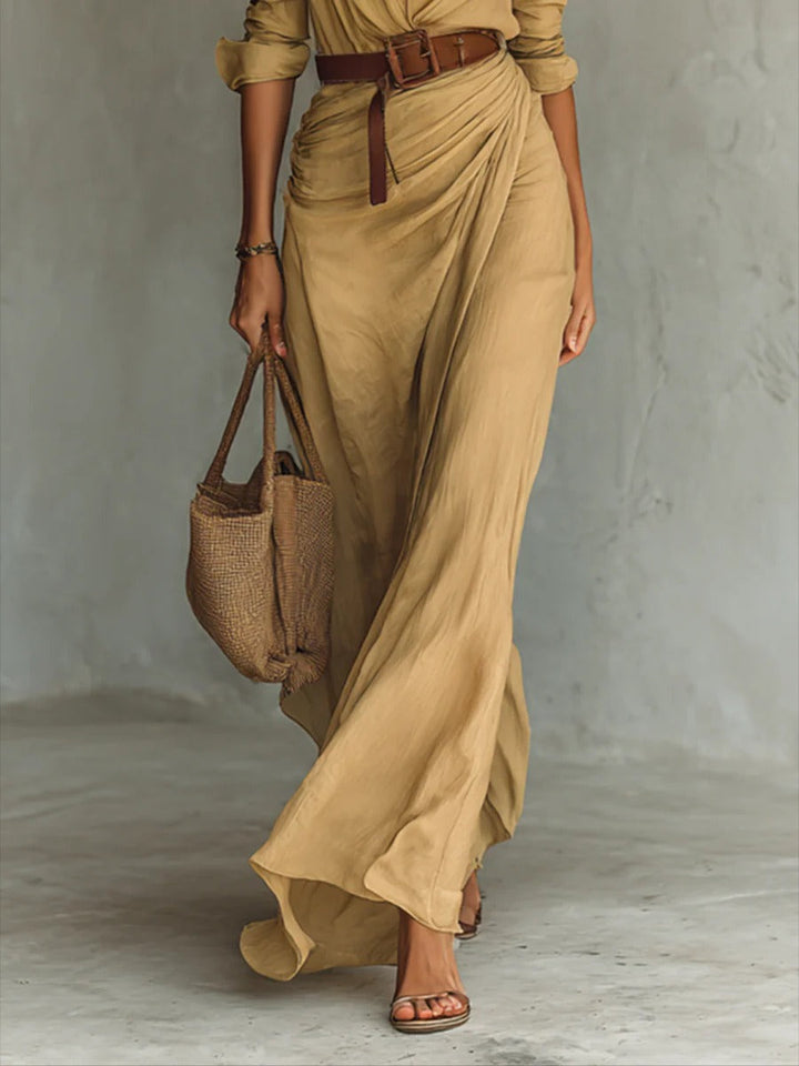 Alyssa | Long Belted Dress With Long Sleeves And Lapels