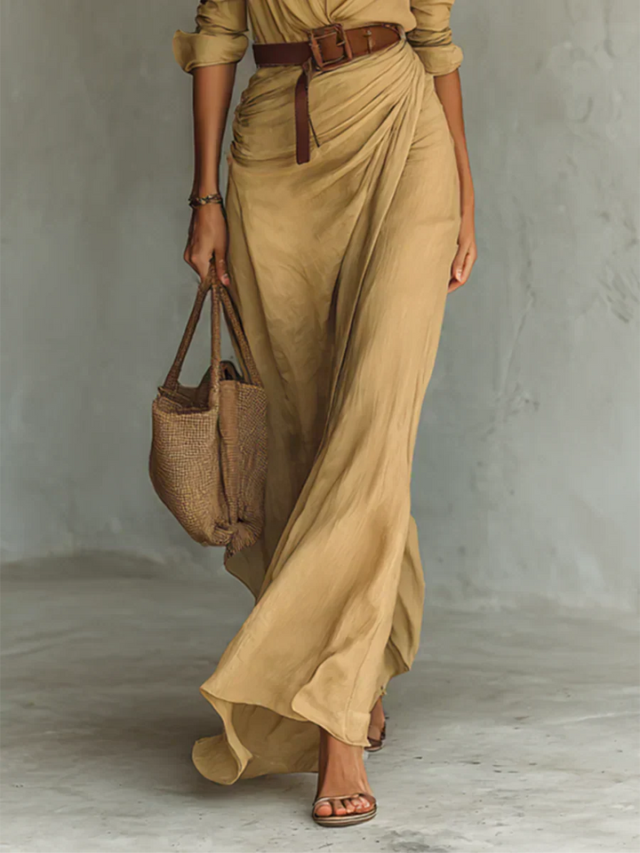 Camille™ | Maxi Dress with Lapel and Waist Belt