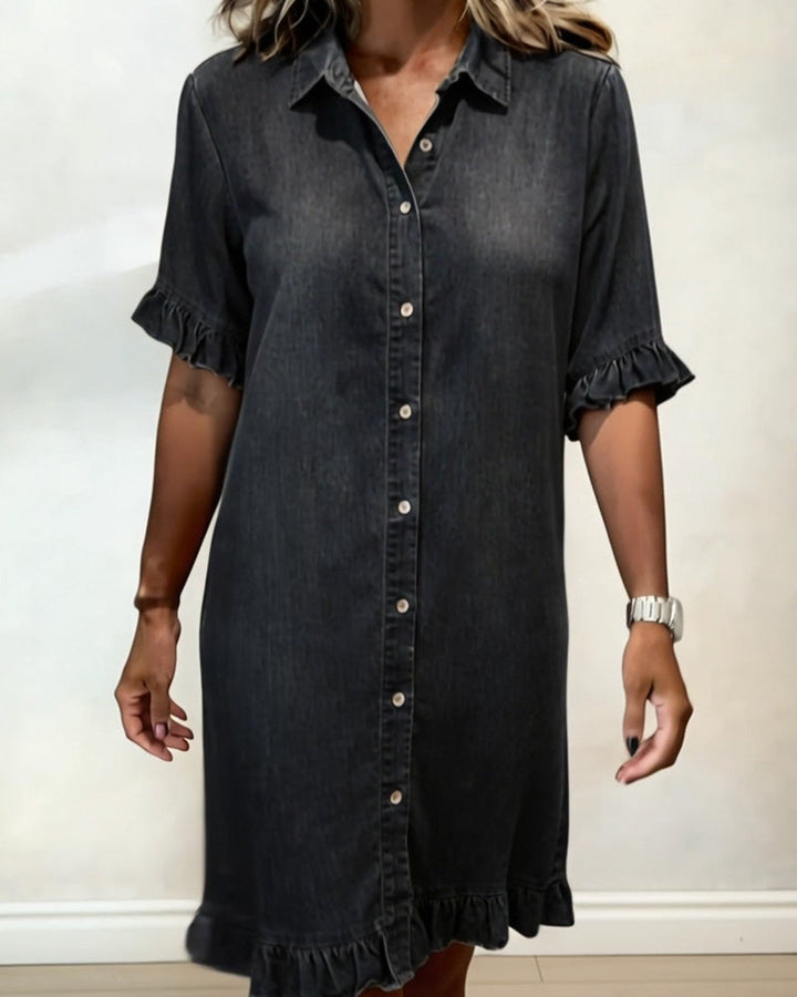 Comfortable Denim Dress with Flattering Ruched Detail