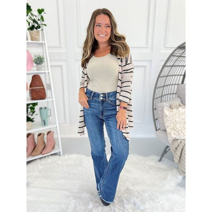 Jhana™ | High Rise Frayed Hem Non Distressed Bootcut Jeans