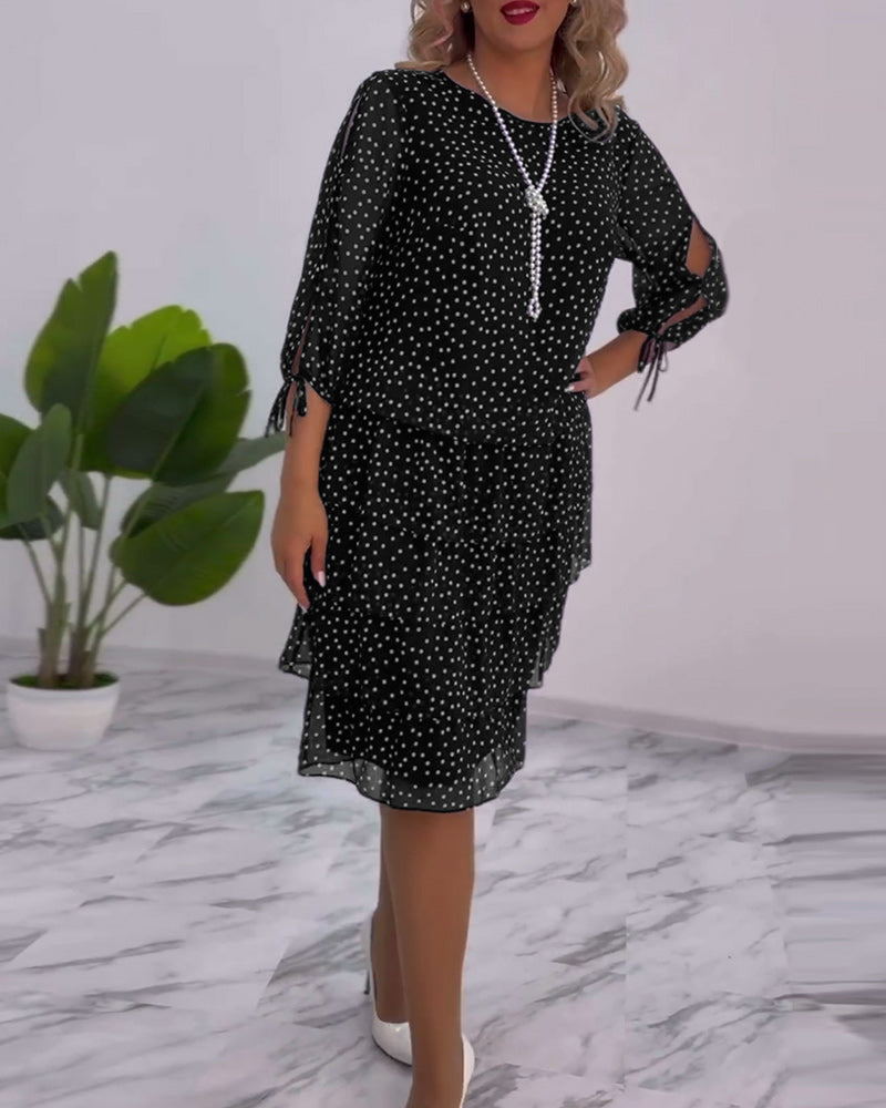 Aline | Polka Tiered Dress With Tie-Slit Sleeves