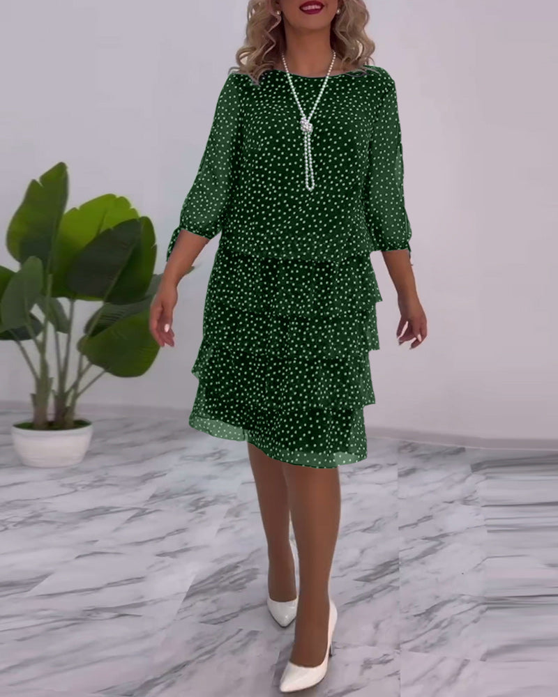 Aline | Polka Tiered Dress With Tie-Slit Sleeves