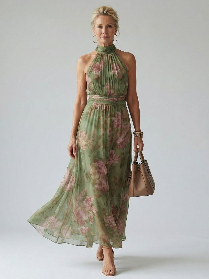 Paula | Midi Dress with Ruched Halterneck