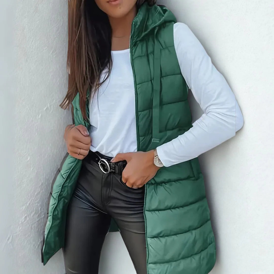 Jamie | Casual Sleeveless Hood Long Puffer Vest