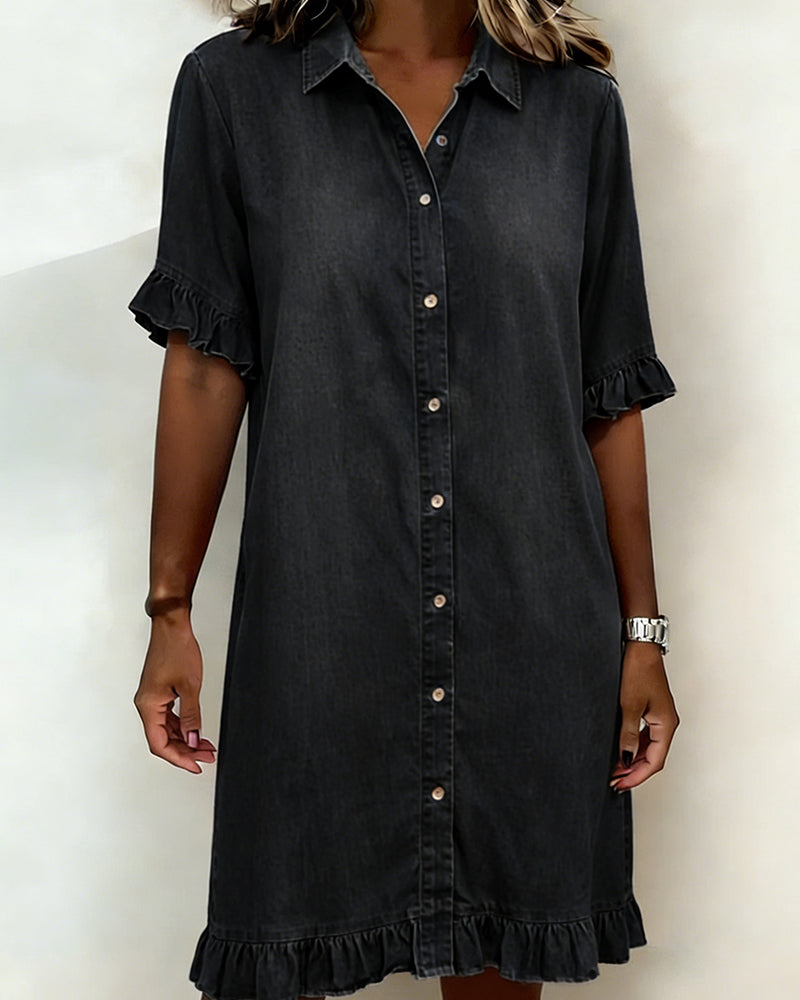 Comfortable Denim Dress with Flattering Ruched Detail