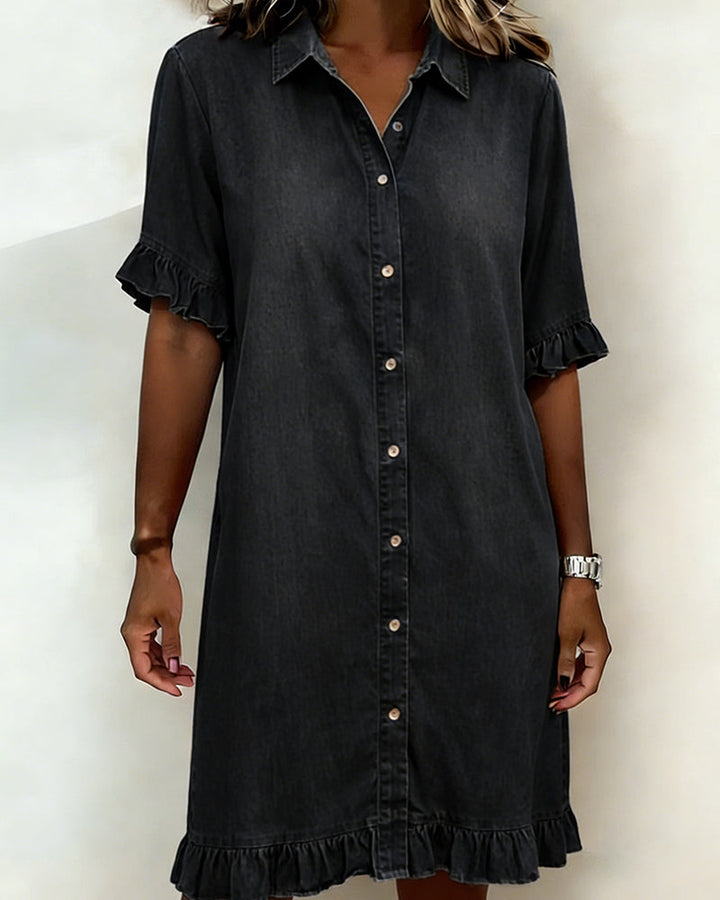 Comfortable Denim Dress with Flattering Ruched Detail