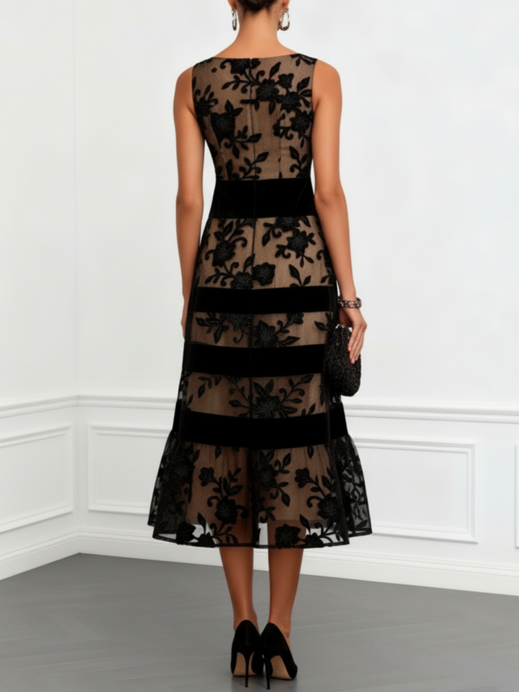 Mae™ | Mesh Floral A-Line Midi Dress
