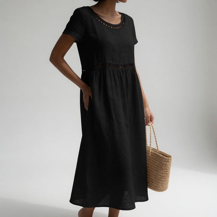 Pernelle™ | Mid-length dress 100% cotton embroidered with soft femininity