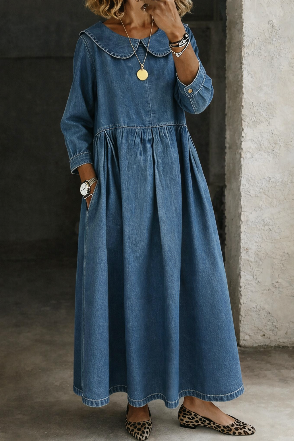 Clara | Soft Collar Denim Day Dress