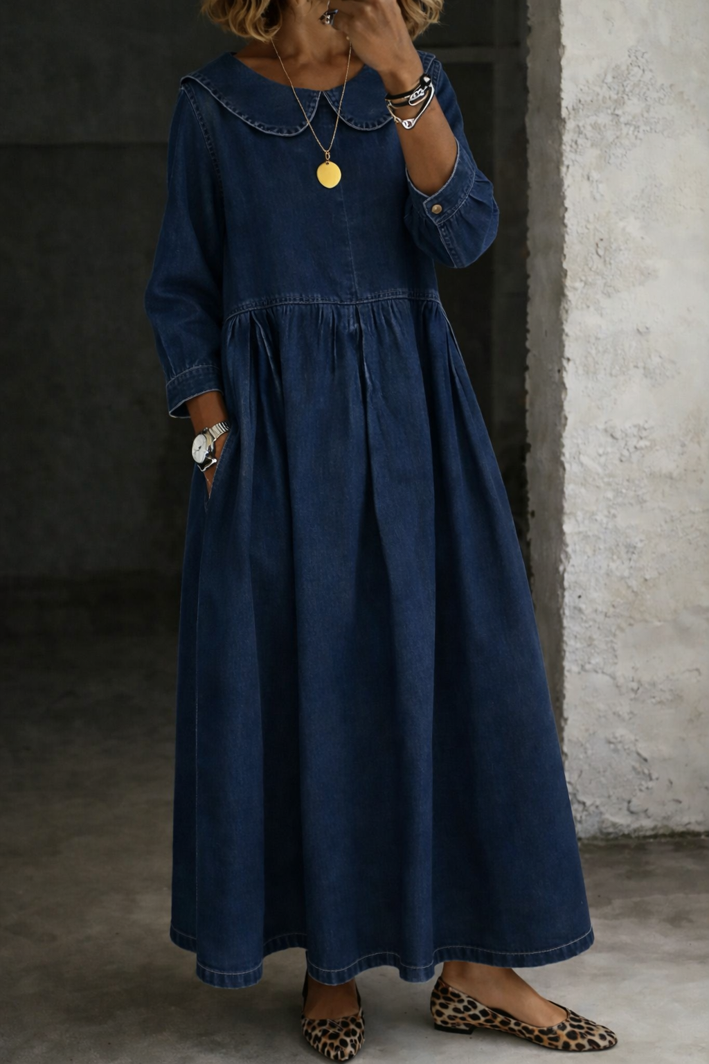 Clara | Soft Collar Denim Day Dress