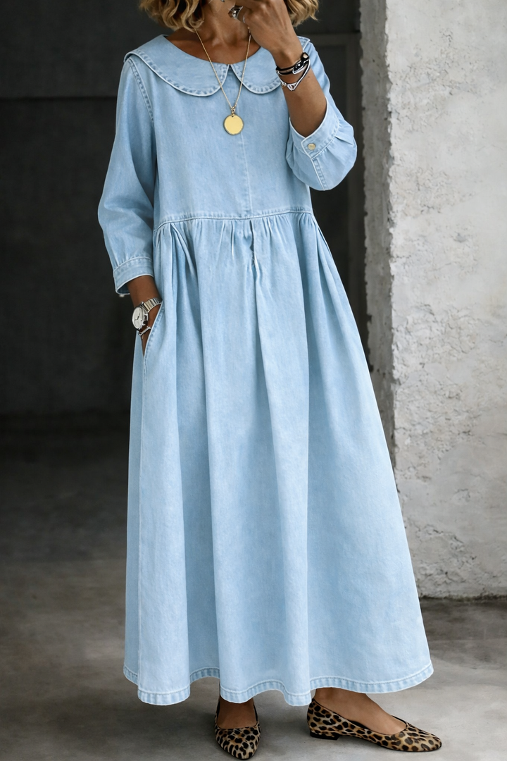 Clara | Soft Collar Denim Day Dress