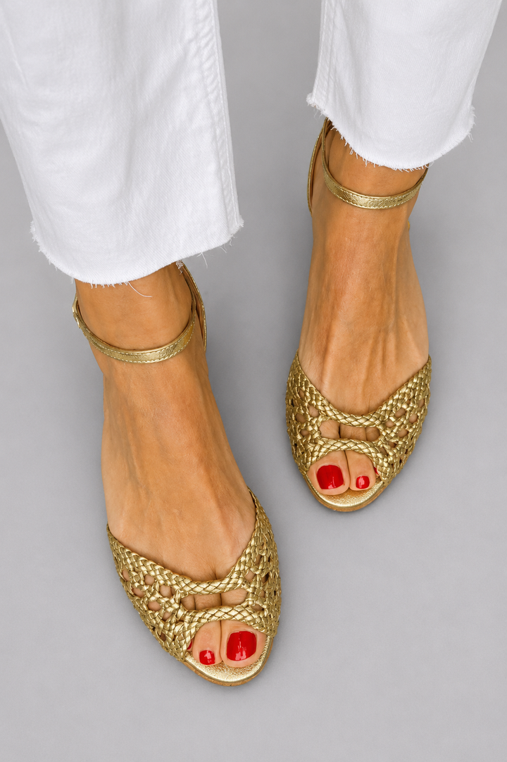 Isadora Woven Golden Sandals Comfort