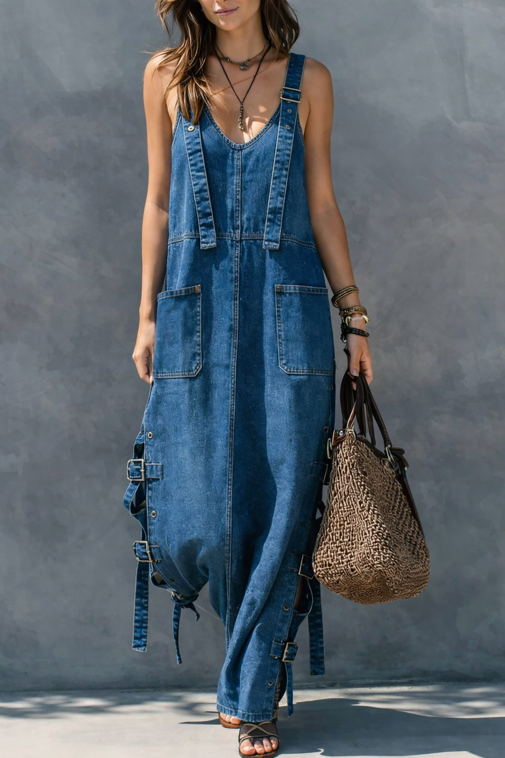 Harper | Soft Denim Dungaree Dress