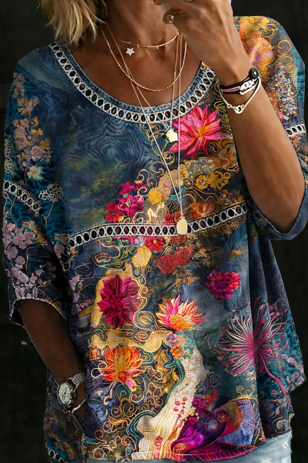 Nicole | Soft Floral Denim Blouse