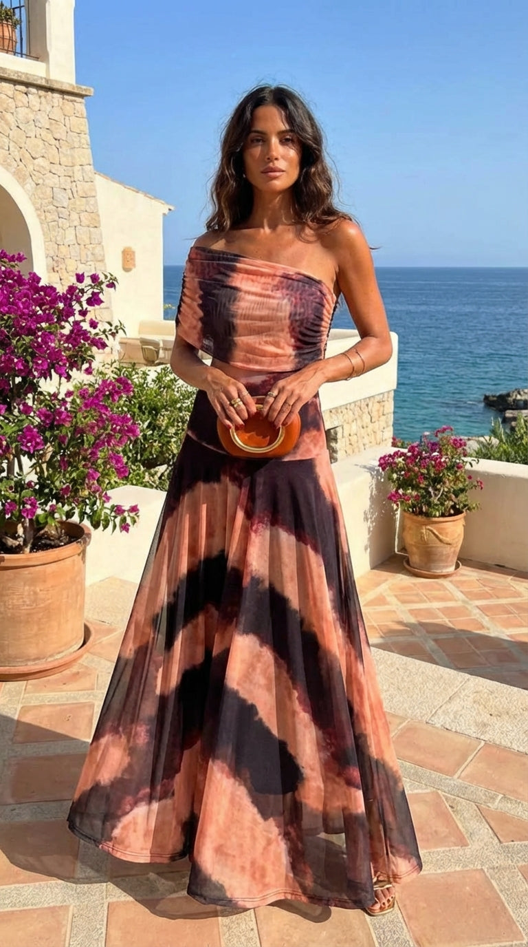 Orange and brown printed dress