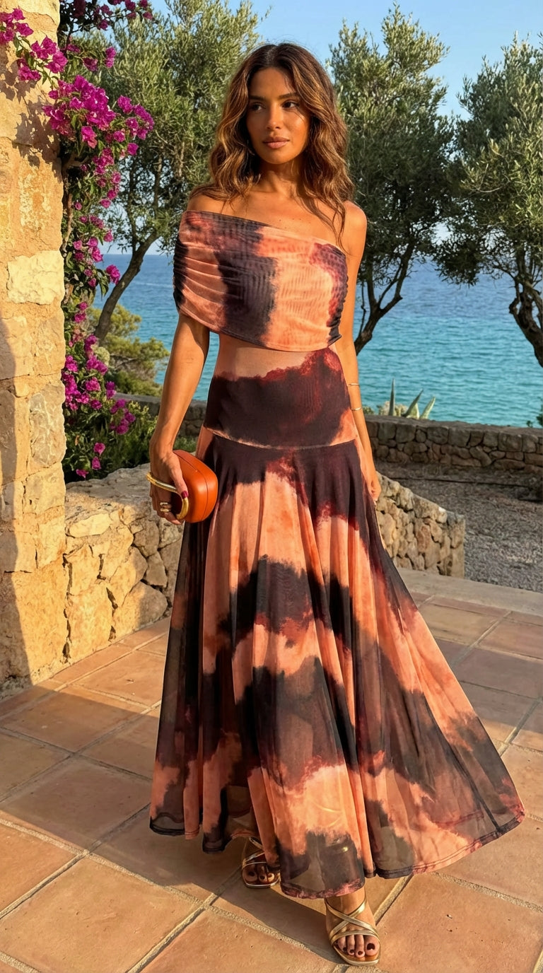 Orange and brown printed dress