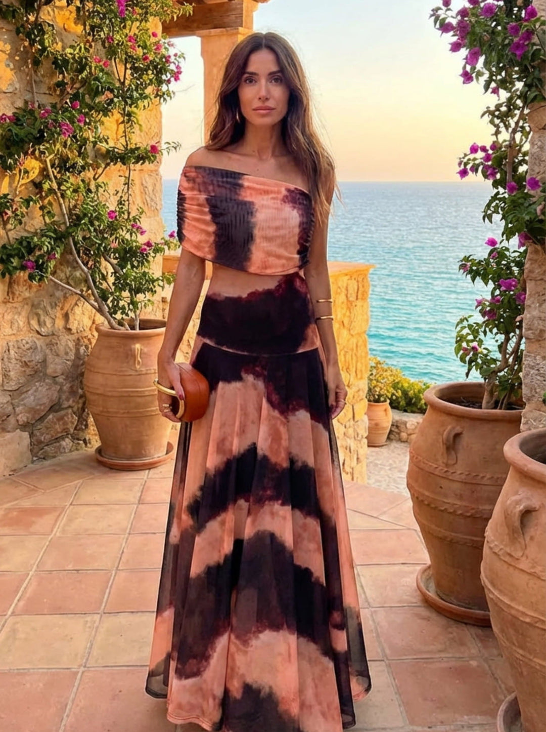 Orange and brown printed dress