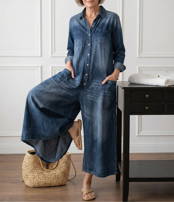 Saylor | Soft Button Denim Jumpsuit