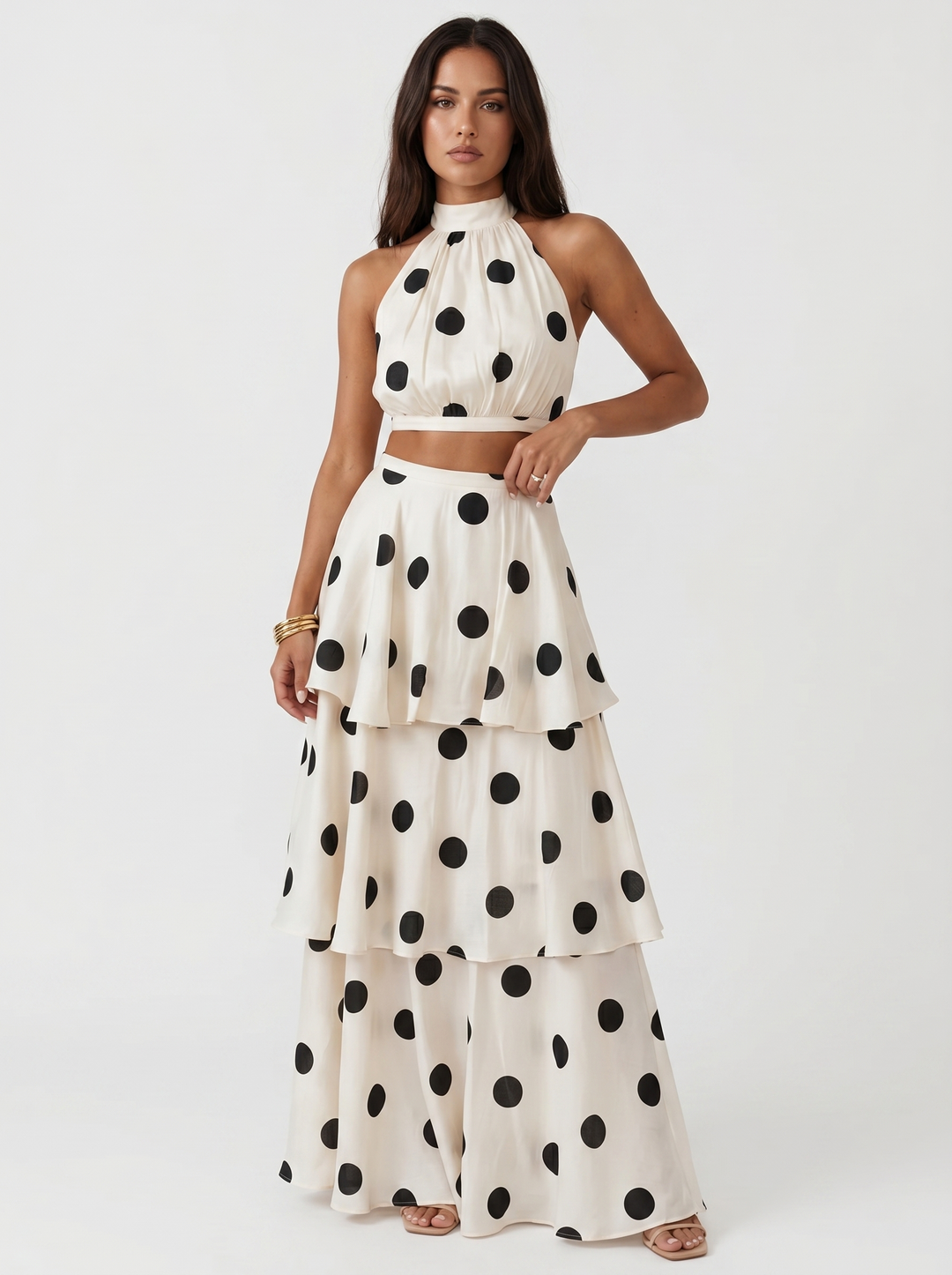Set of top and long polka dot skirt