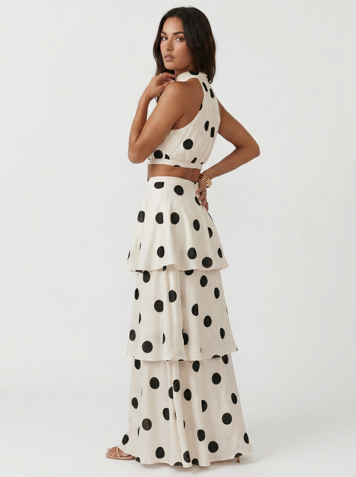 Set of top and long polka dot skirt