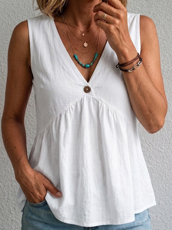 Charlotte | V-Neck Cotton Sleeveless Top