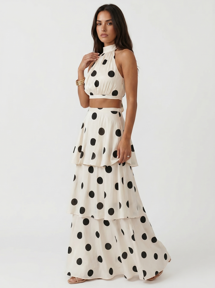 Set of top and long polka dot skirt