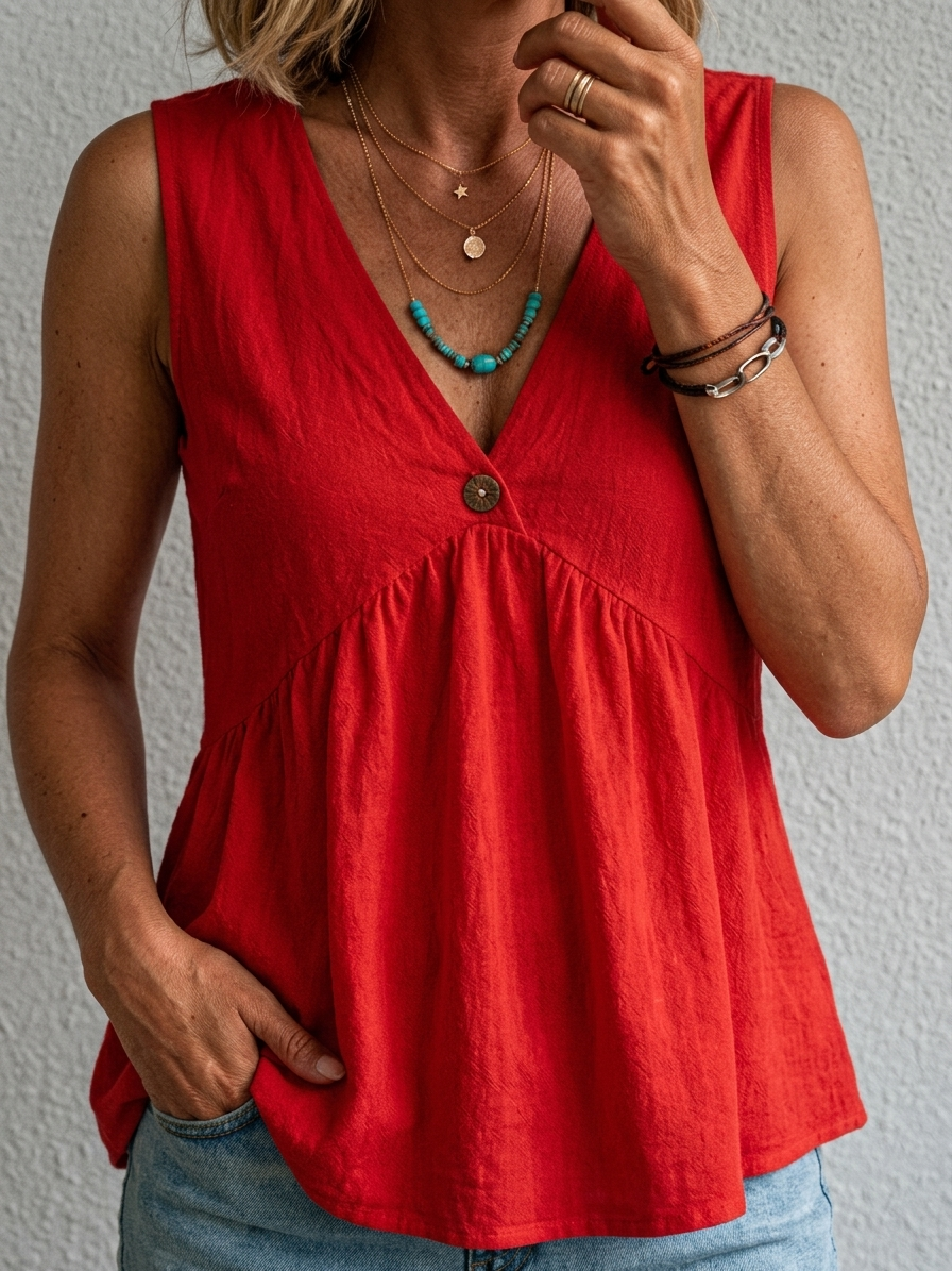 Charlotte | V-Neck Cotton Sleeveless Top